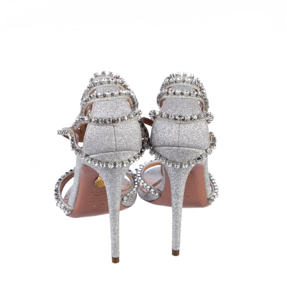Aquazzura Luminous 105 mm Silver Leather Crystal-Embellished Sandals / Heels - Picture 14 of 17